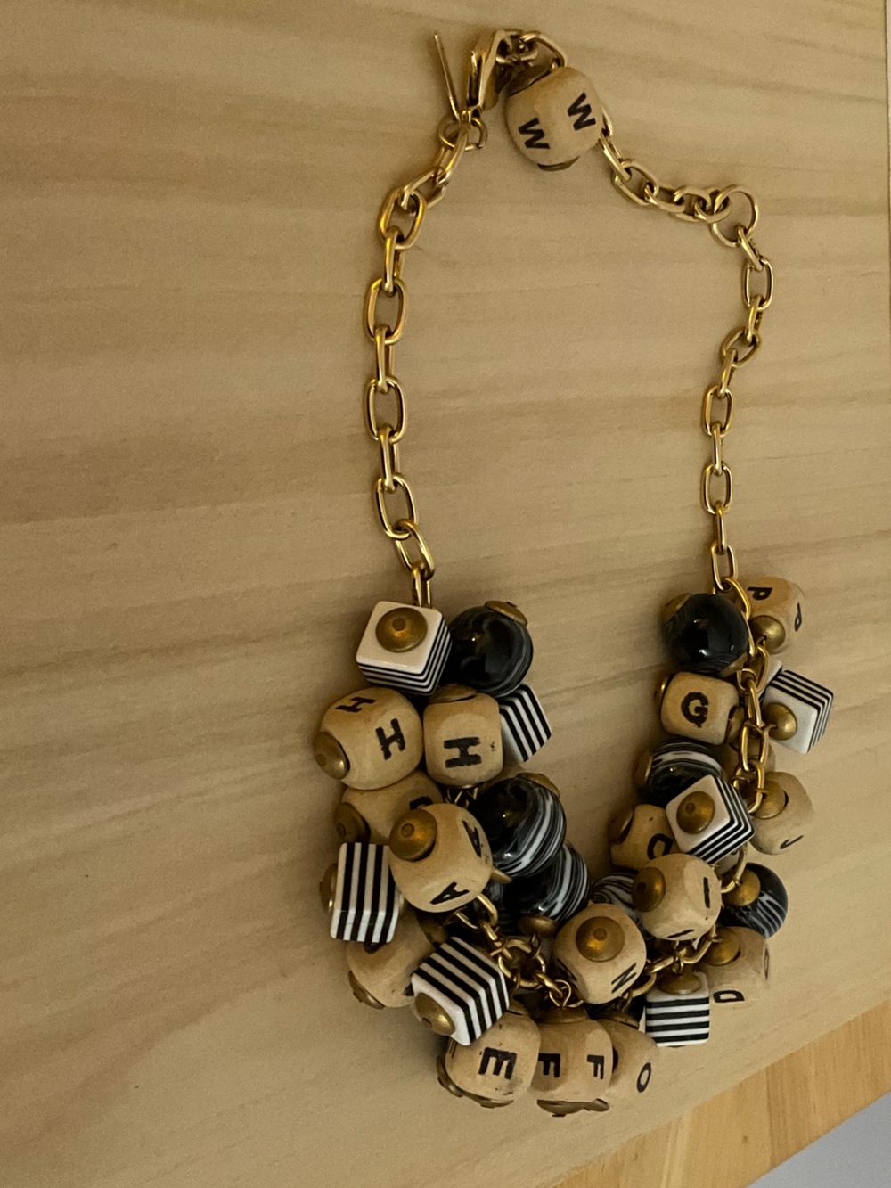 Lenora Dame Black & Cream Letter Bead Statement Necklace